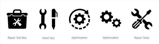 Plik wektorowy zestaw 5 ikon mieszania jako optymalizacja narzędzi ręcznych do naprawy skrzynki narzędziowej