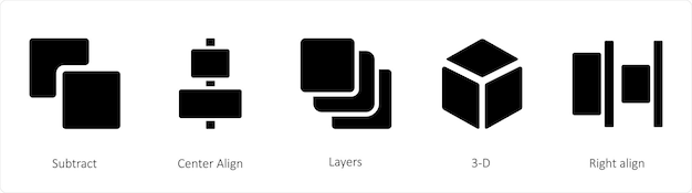 Zestaw 5 ikon narzędzi graficznych, takich jak Subtract Center Align Layers