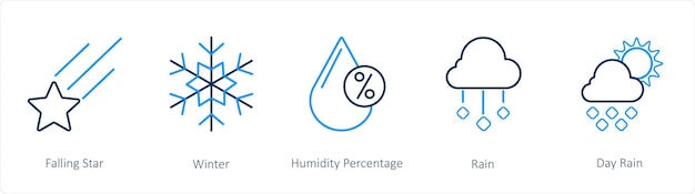 Plik wektorowy zestaw 5 ikon pogody, takich jak spadająca gwiazda zima