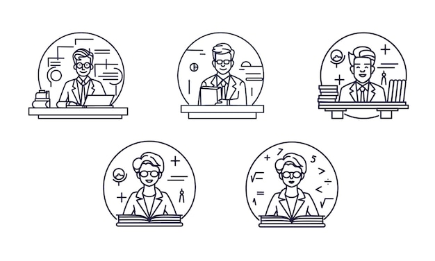 Plik wektorowy zestaw 5 przedstawionych ikon z ludźmi zawody nauczyciele biznes człowiek deweloper zestaw awatarów