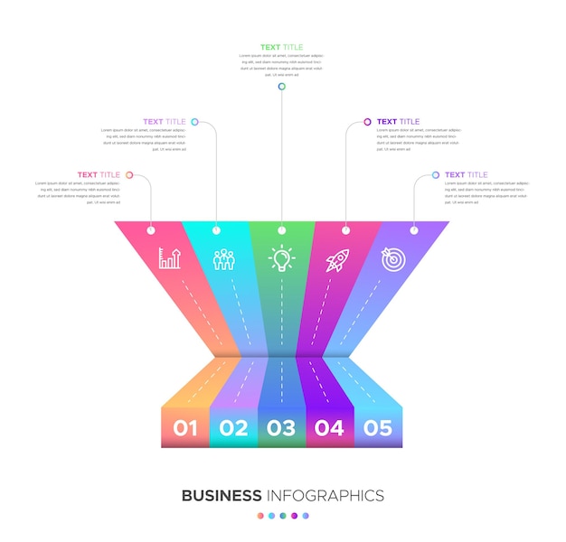 Plik wektorowy zestaw 5-stopniowych infografik biznesowych z gradientowymi kształtami