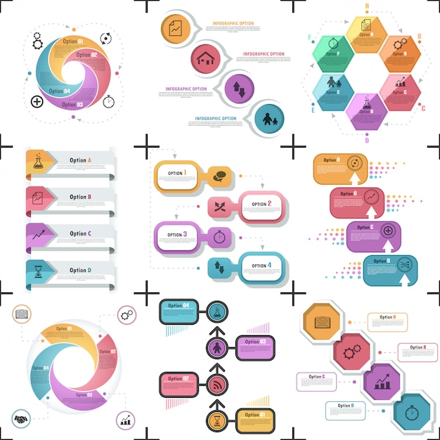 Plik wektorowy zestaw 9 płaskich minimalne szablony infographic