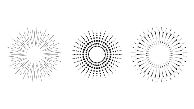 Zestaw Abstrakcja Kolekcja Okrągłe Koła Starburst Sunburst Zachód Słońca Czarna Linia Doodle Elementy Projektu