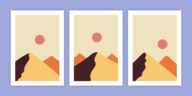 Zestaw abstrakcyjnej ilustracji pustynnego krajobrazu górskiego