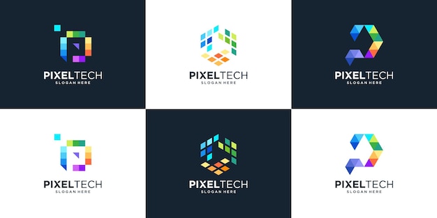 Zestaw Abstrakcyjnej Litery P Z Logo Pixel Tech