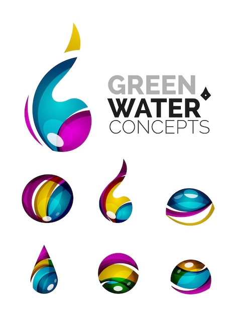 Zestaw Abstrakcyjnych Eko Wody Ikony Biznes Logotyp Natura Zielone Koncepcje Czysty Nowoczesny Geometryczny Wzór