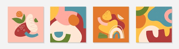Zestaw abstrakcyjnych ilustracji wektorowych z ręcznie narysowanymi różnymi organicznymi kształtami i elementami graficznymiTrendy artystyczne współczesne projekty dla wydrukówflyersbannery zaproszenia projektowanie okładek