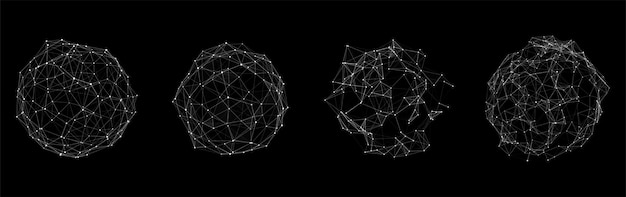 Zestaw abstrakcyjnych sfer z punktów i linii Struktura połączenia sieciowego Wizualizacja Big Data