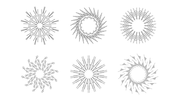 Plik wektorowy zestaw abstrakt kolekcja okrągłe koła starburst sunburst sunset czarna linia doodle elementy projektowe