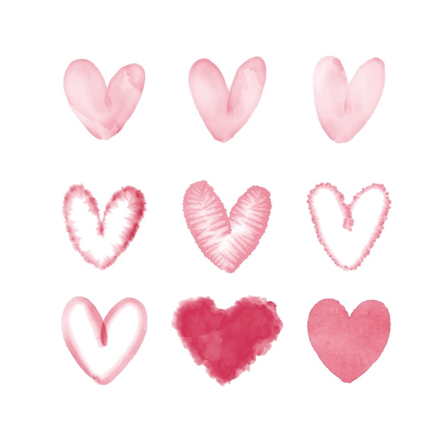 Zestaw akwarela różowe serca ilustracji wektorowych
