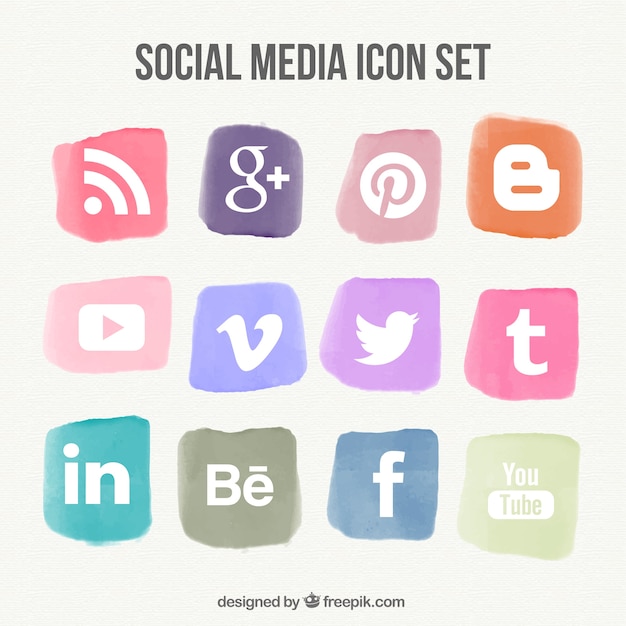 Zestaw akwareli ikony social media