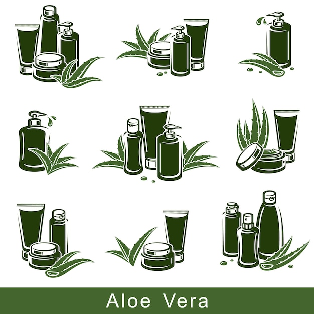 Zestaw Aloe Vera Ikona Kolekcji Aloe Vera Vector