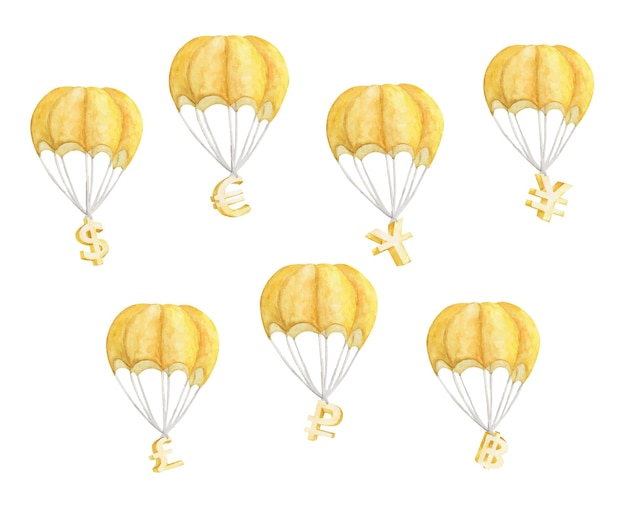 Zestaw Balonem Z Symbolami Waluty Na Białym Tle