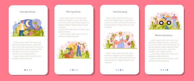 Zestaw Banerów Aplikacji Mobilnej Do Produkcji Wina. Wybór Winogron