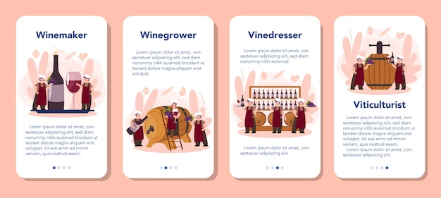 Plik wektorowy zestaw banerów aplikacji mobilnej do produkcji wina