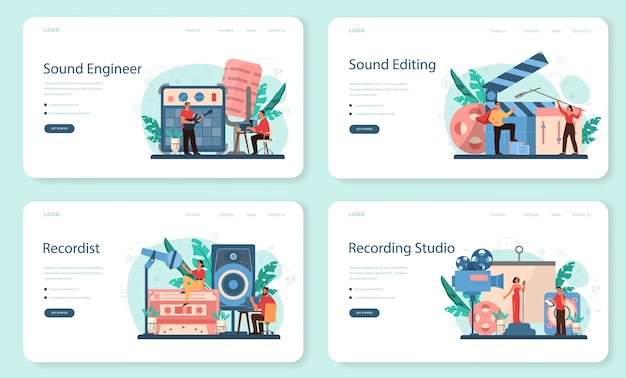 Zestaw Banerów Internetowych Lub Stron Docelowych Dla Inżynierów Dźwięku
