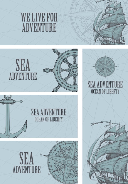 Plik wektorowy zestaw banerów o tematyce morskiej