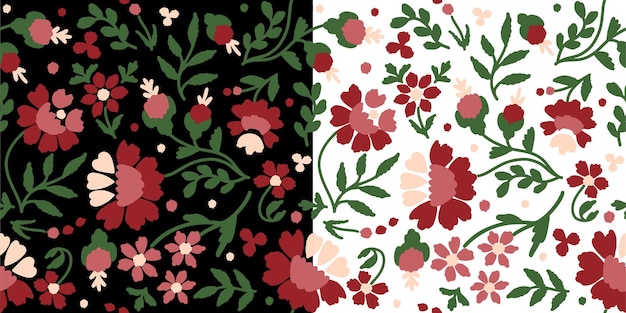 Plik wektorowy zestaw bez szwu wzorów ze stylizowanymi ukraińskimi ludowymi elementami kwiatowymi na czarno-białym tle