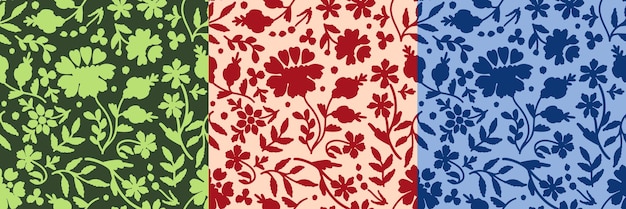 Plik wektorowy zestaw bez szwu wzorów ze stylizowanymi ukraińskimi ludowymi elementami kwiatowymi na kolorowym tle