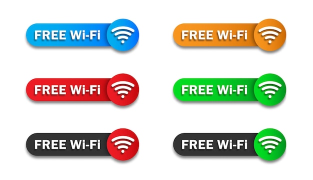 Zestaw Bezpłatnych Banerów Wifi Kolorowe Odznaki Z Napisem I Symbolem Wifi Ilustracja Wektorowa Płaski