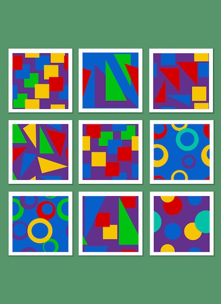 Plik wektorowy zestaw bezszwowych wzorów elementów graficznych i prostych geometrycznych kształtów w jasnych kolorach