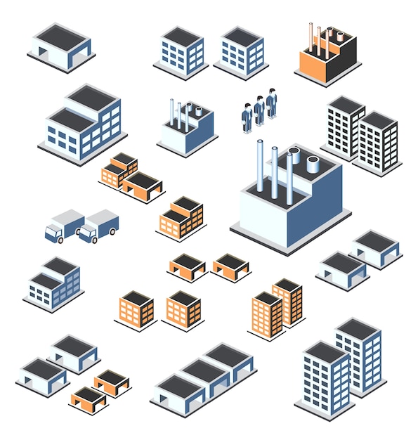 Zestaw Budynków Miejskich I Przemysłowych W Izometrycznym