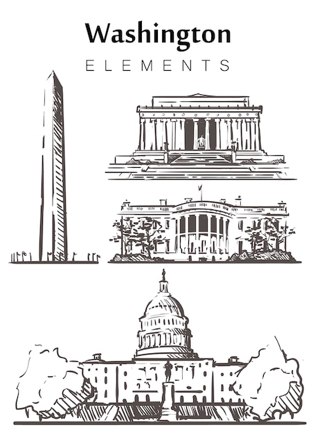 zestaw budynków Waszyngtonu na białym tle