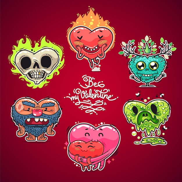 Zestaw Cartoon Valentine Hearts