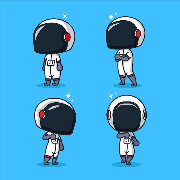 Zestaw Chibi Astronauta Pozuje Ilustracja Kreskówka