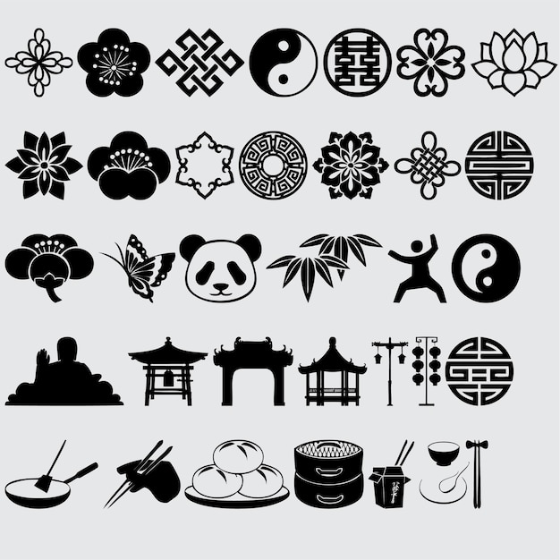 Plik wektorowy zestaw chińskich ikon wektorowych