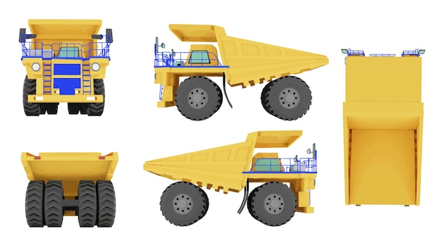 Zestaw ciężarówek wydobywczych ładowarka maszyna górnicza izolowana na tle ilustracji wektorowych