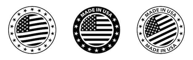 Plik wektorowy zestaw czarnego logo wykonanego w etykietach usa flaga usa godło produktu amerykańskiego na białym tle