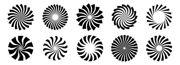 Zestaw czarnego okręgu obracających się promieni i wiązek Radial sunburst element pack Round spinning swirls st