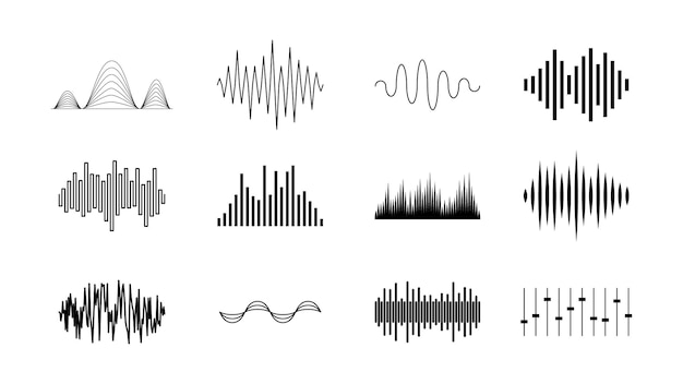 Plik wektorowy zestaw czarnej kolekcji abstrakcyjne elementy fale dźwięku głos dźwięk muzyka kształty wektor styl projektowania
