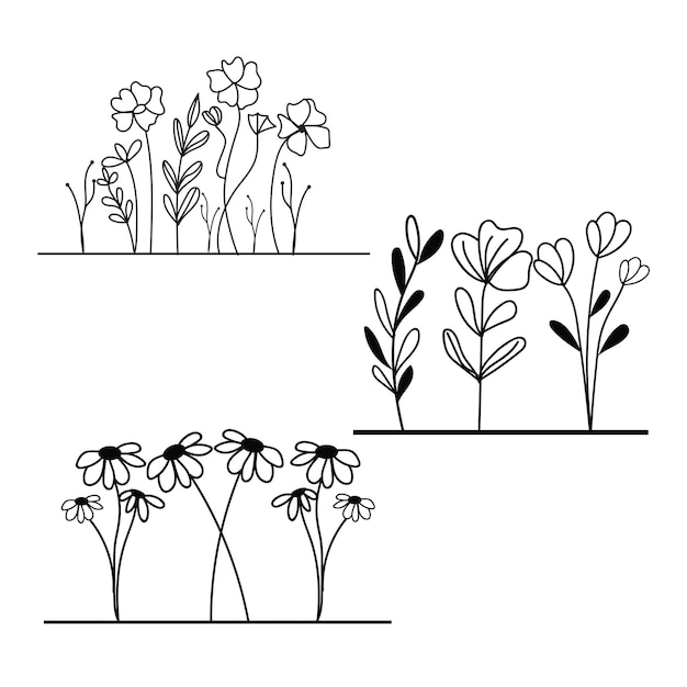 Plik wektorowy zestaw czarno-białych kwiatów.