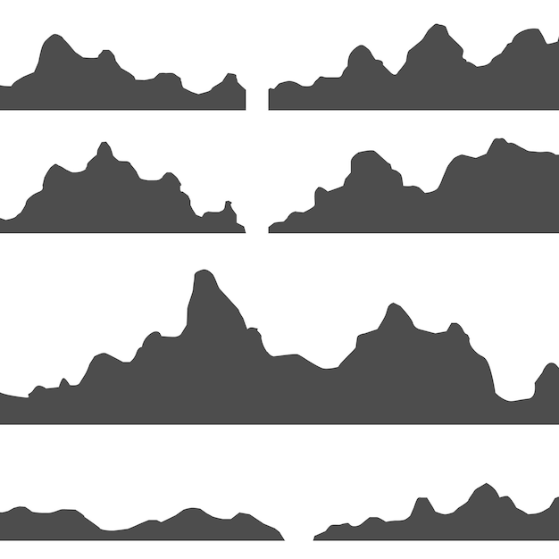 Plik wektorowy zestaw czarno-białych sylwetek górskich highlands skaliste krajobrazy wzgórza vector
