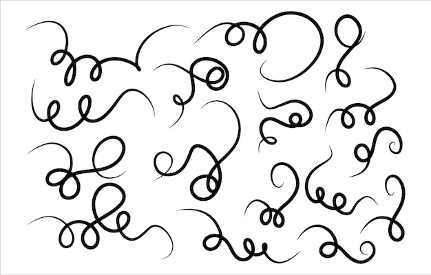 Plik wektorowy zestaw czarnych kręconych linii z napisem kaligrafia na dole