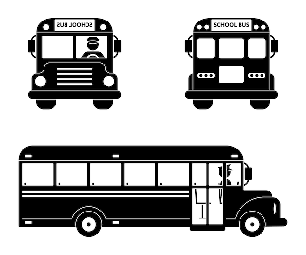 Zestaw Czarnych Symboli Autobusu Szkolnego