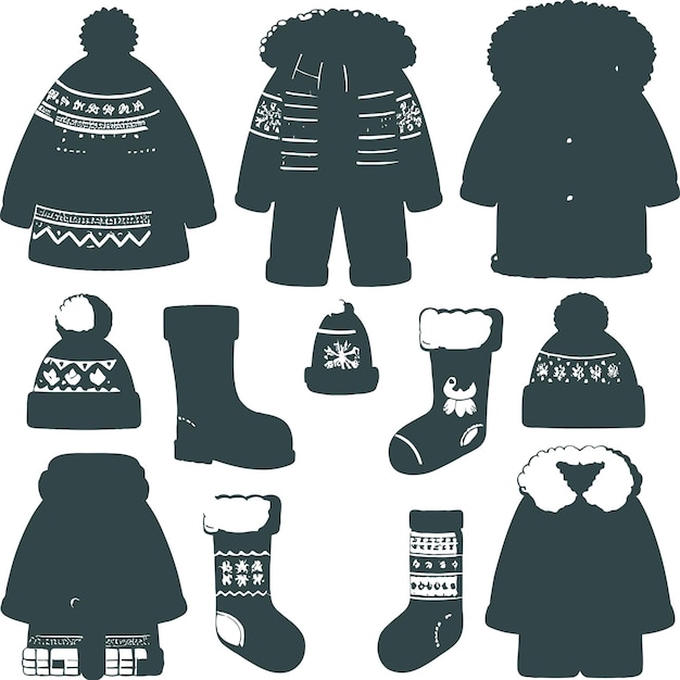 Plik wektorowy zestaw czarnych ubrań zimowych i akcesoriów na zimną pogodę