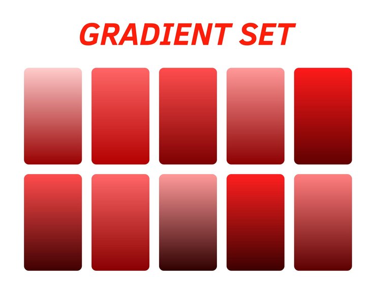 Wektor zestaw czerwonych kwadratów z słowem gradient na nich
