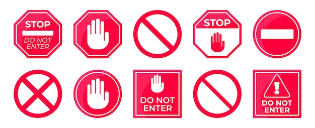 Zestaw Czerwonych Zakazanych Znaków Stop W Płaskiej Konstrukcji