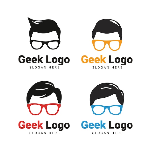 Zestaw czterech kolorowych logo geeków