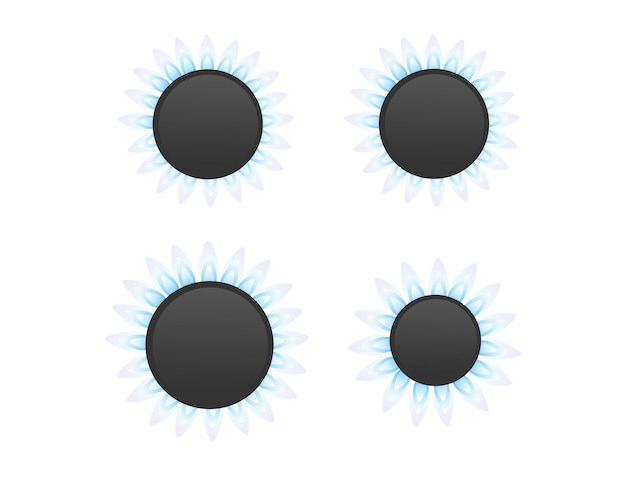 Plik wektorowy zestaw czterech palników kuchennych kuchenka gazowa niski średni i wysoki poziom gazu płaskiego wektor ilustracja na białym tle