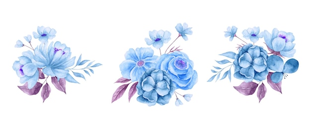 Zestaw Dekoracji Akwarela Niebieski Bukiet Kwiatów