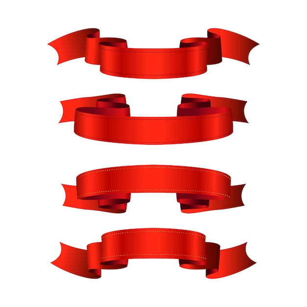 Plik wektorowy zestaw dekoracyjnych czerwonych wstążkowych banerów.