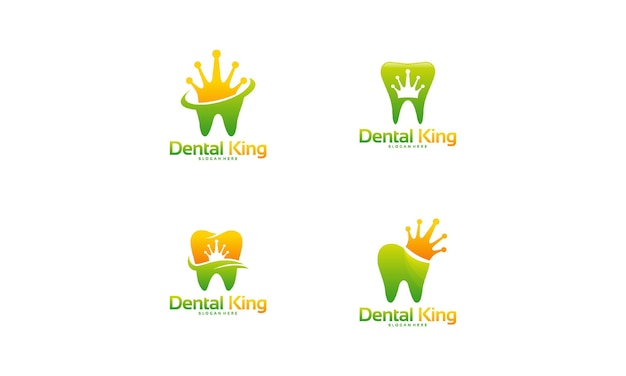 Zestaw Dental King Logo Projektuje Wektor Koncepcyjny, Szablon Logo Dental Crown