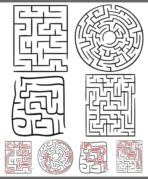 zestaw diagramów labiryntów i labiryntów