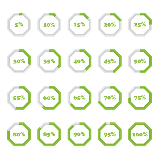 Zestaw Diagramów Procentowych Ośmiokąta Od 5 Do 100 Dla Infografiki