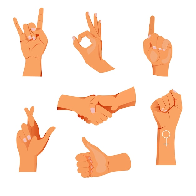 Plik wektorowy zestaw dłoni gestykulujących. ręka ze znakiem liczenia gestów. interaktywny zestaw komunikacyjny