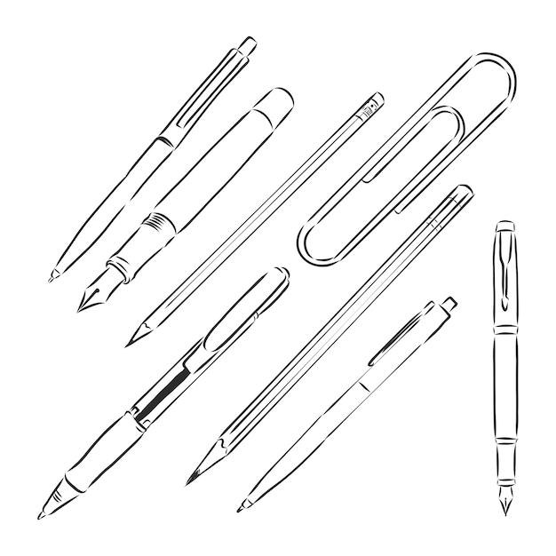 Zestaw długopisów Ręcznie rysowane ilustracji wektorowych doodle Ołówki, długopisy i kolekcja markerów